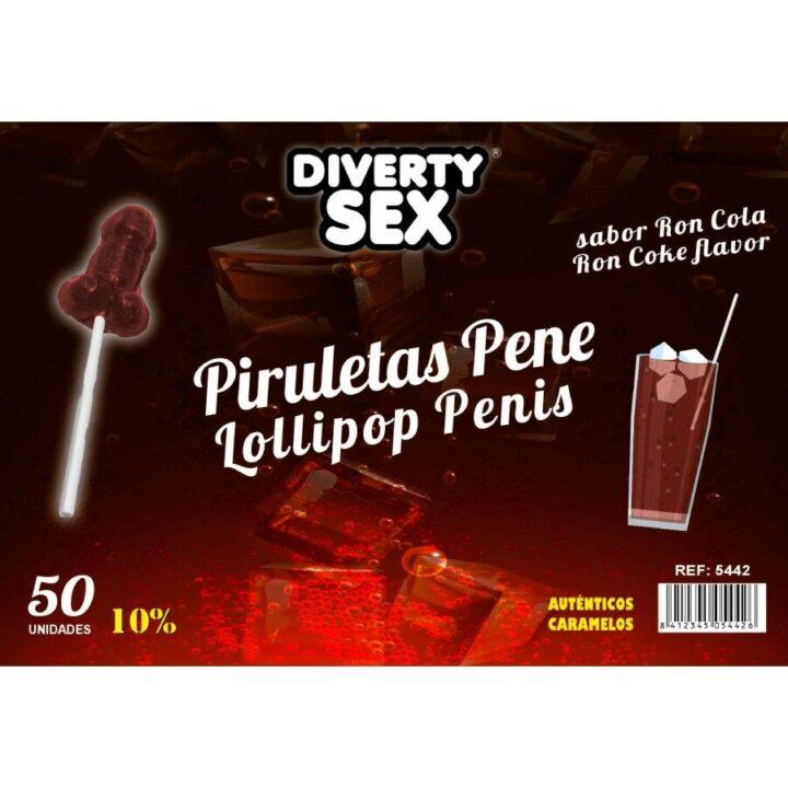 DIABLO GOLOSO - 50 PÊNIS PIRULITOPS RON COLA SABOR 10% ÁLCOOL