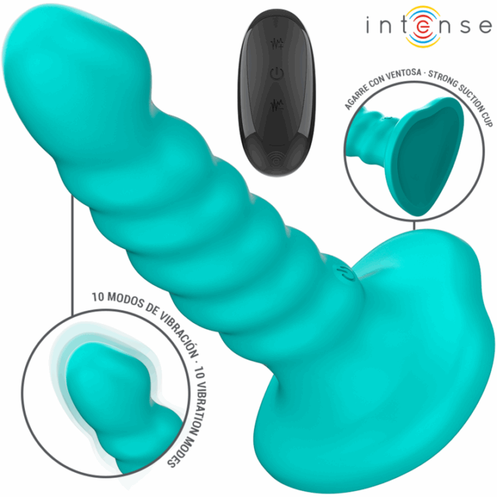 INTENSE - VIBRADOR BUFFY TAMANHO P DESIGN ESPIRAL 10 VIBRAÇÕES CONTROLE REMOTO AZUL