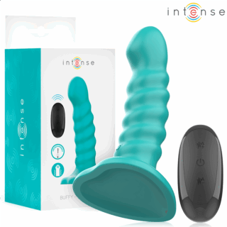 INTENSE - VIBRADOR BUFFY TAMANHO P DESIGN ESPIRAL 10 VIBRAÇÕES CONTROLE REMOTO AZUL