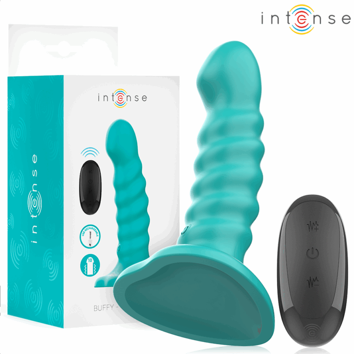 INTENSE - VIBRADOR BUFFY TAMANHO P DESIGN ESPIRAL 10 VIBRAÇÕES CONTROLE REMOTO AZUL