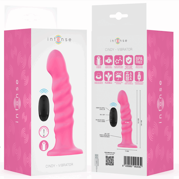 INTENSE - VIBRADOR CINDY TAMANHO L DESIGN ESPIRAL 10 VIBRAÇÕES ROSA CONTROLE REMOTO