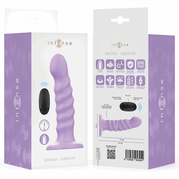 INTENSE - VIBRADOR BRENDA TAMANHO M DESIGN ESPIRAL 10 VIBRAÇÕES ROXO CONTROLE REMOTO
