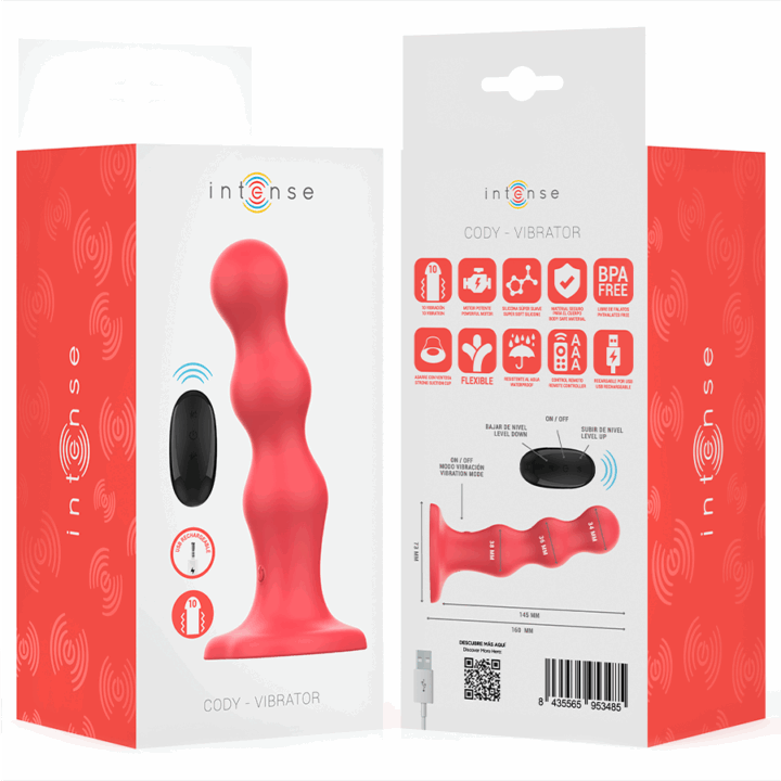INTENSE - CODY VIBRADOR COM VENTOSA VERMELHO CONTROLE REMOTO