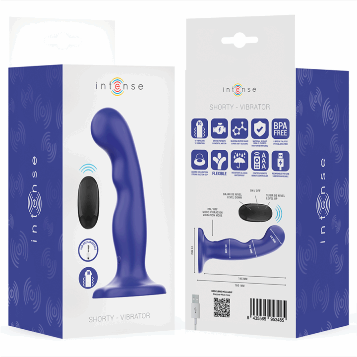 INTENSE - VIBRADOR SHORTY COM VENTOSA AZUL CONTROLE REMOTO