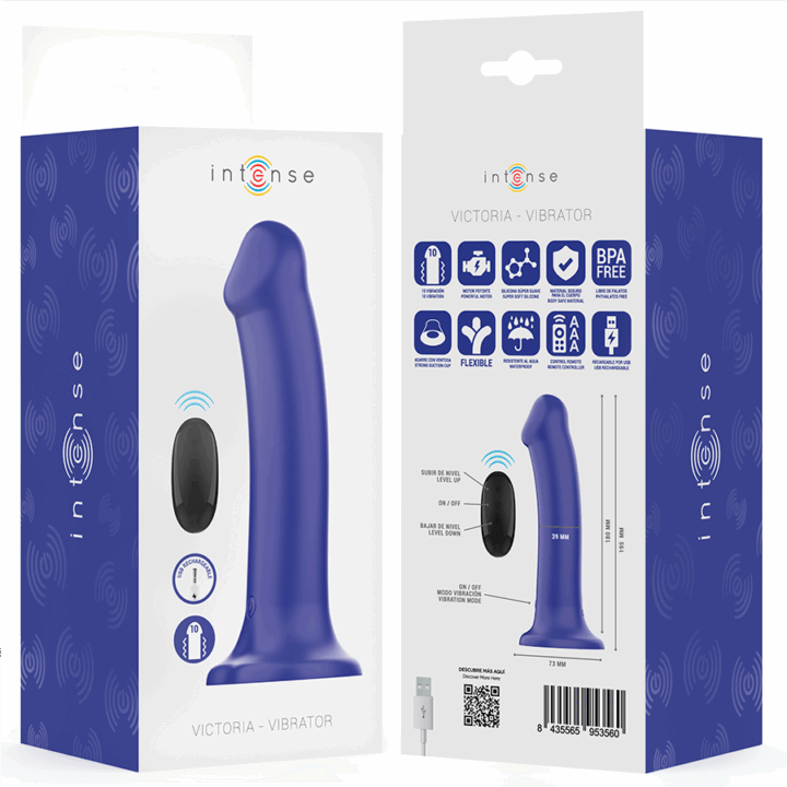 INTENSE - VIBRADOR VICTORIA COM VENTOSA 10 VIBRAÇÕES AZUL ESCURO CONTROLE REMOTO