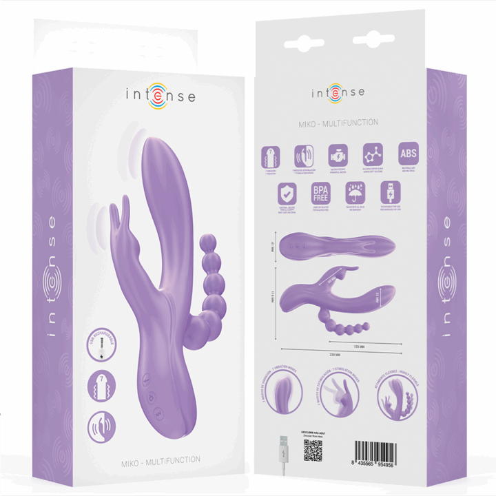 INTENSE - MIKO TRIPLO VIBRADOR COELHO & ESTIMULADOR & ANAL 7 VIBRAÇÕES ROXO
