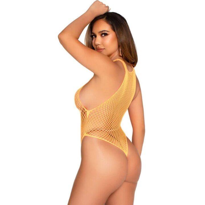 LEG AVENUE - Body Regata com Botões de Rede e Virilha, Tamanho Único, Laranja