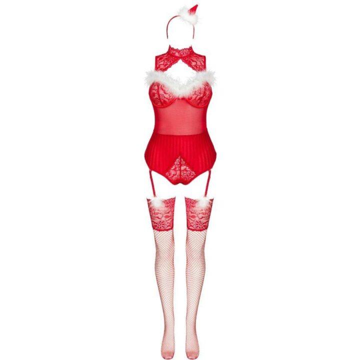 LIVCO CORSETTI FASHION - LIMPID SNOWFLAKES LC 90604 BODY + MEIAS + TIARA DE NATAL TAMANHO S/M