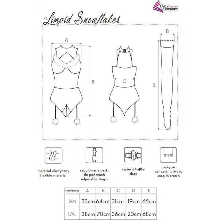 LIVCO CORSETTI FASHION - LIMPID SNOWFLAKES LC 90604 BODY + MEIAS + TIARA DE NATAL TAMANHO L/XL