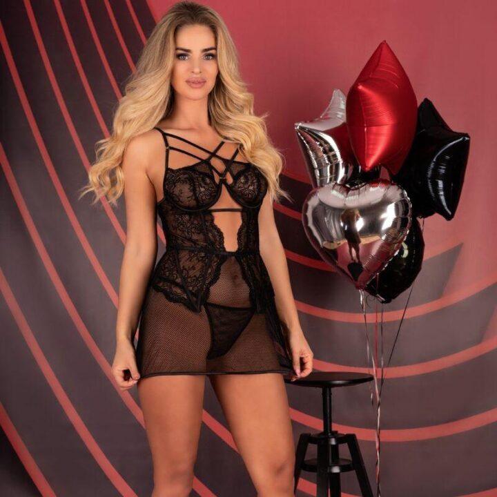 LIVCO CORSETTI FASHION - CAMISA BARIRIN LC 90633 + CALCINHA PRETA L/XL