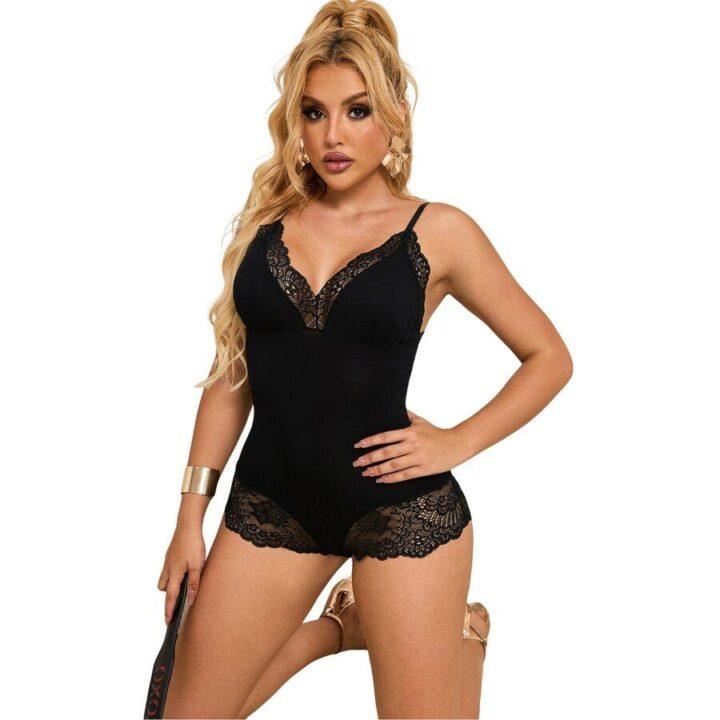 SUBBLIME - TEDDY PRETO FLORAL DETALHE DE RENDA S/M