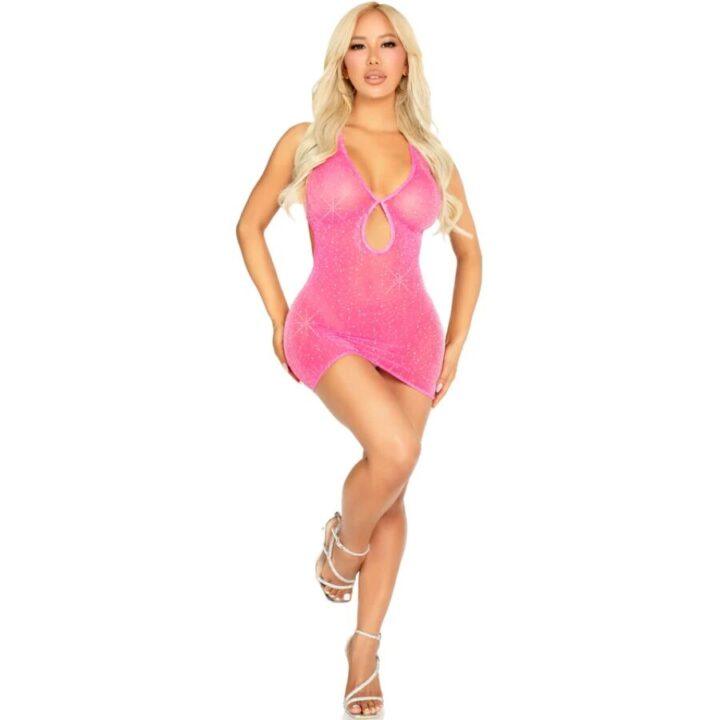 LEG AVENUE - 87203 VESTIDO MINI DE ALÇA COM STRASS ROSA - TAMANHO ÚNICO