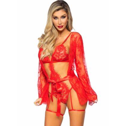 LEG AVENUE - 86123 CONJUNTO DE ROBE COM DENDY E LIGA VERMELHO TAMANHO M