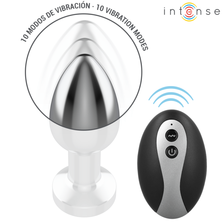 INTENSE - PLUG ANAL DE METAL VIBRANTE COM LUZES LED E CONTROLE REMOTO - TAMANHO S