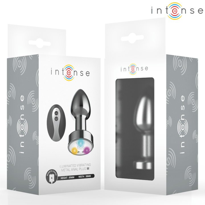 INTENSE - PLUG ANAL DE METAL VIBRANTE COM LUZES LED E CONTROLE REMOTO - TAMANHO M