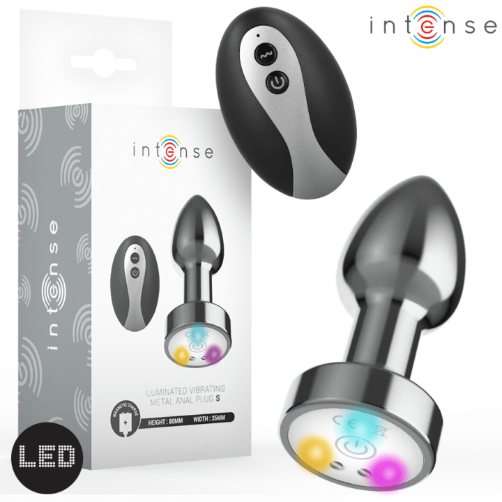 INTENSE - PLUG ANAL DE METAL VIBRANTE COM LUZES LED E CONTROLE REMOTO - TAMANHO S