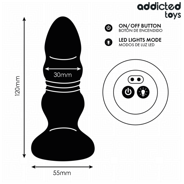 ADDICTED TOYS - PLUG ANAL GIRATÓRIO VIBRATÓRIO COM LUZ LED E CONTROLE REMOTO