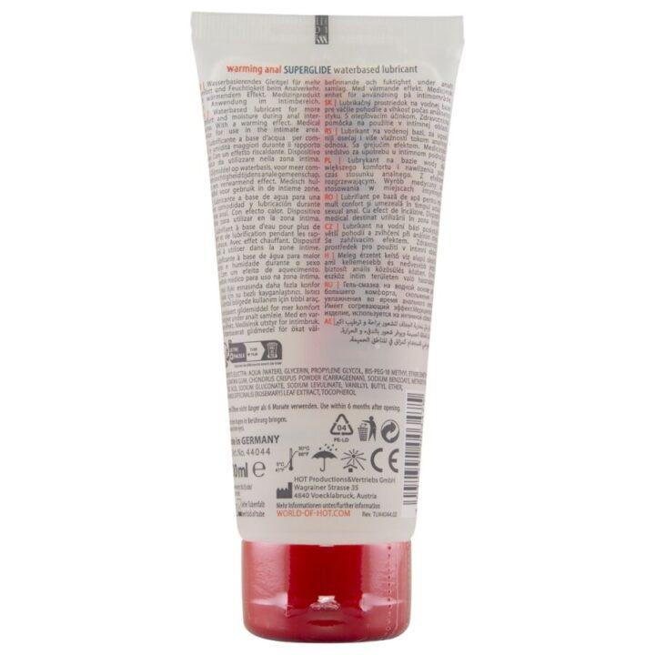 HOT - ANAL SUPERGLIDE LUBRIFICANTE AQUECEDOR LÍQUIDO À BASE DE ÁGUA 100 ML