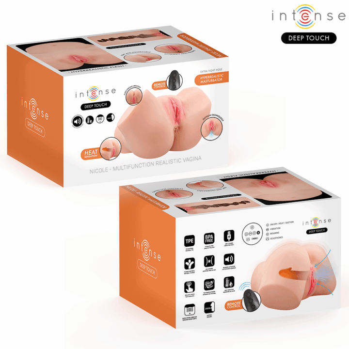 INTENSE DEEP TOUCH - MASTURBADOR ANAL E VAGINAL NICOLE COM EFEITOS DE SUCÇÃO, CALOR, VIBRAÇÃO E VOZ, COM CONTROLE REMOTO, 5.3 KG