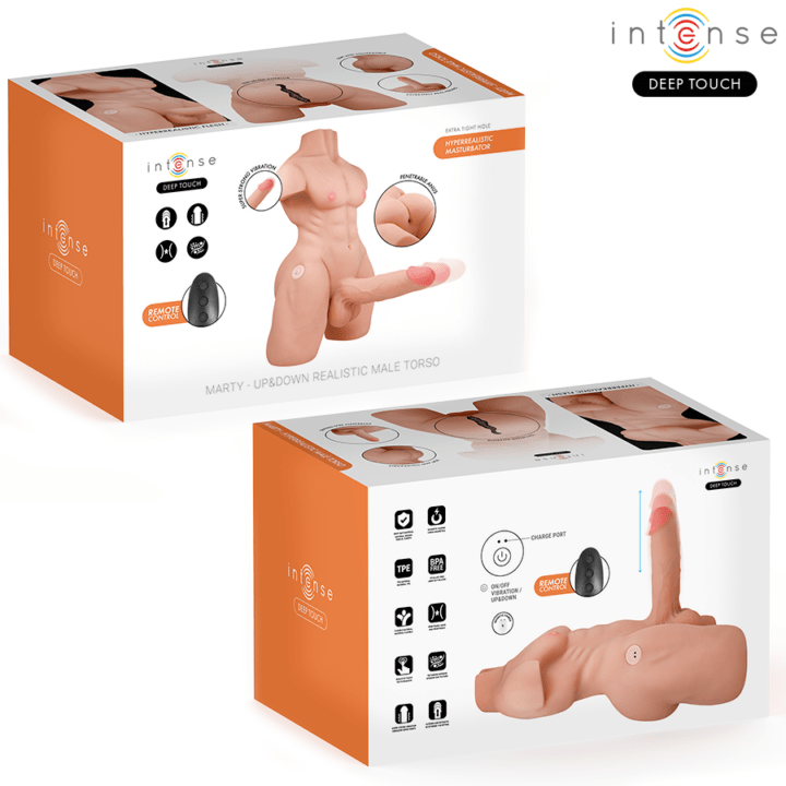 INTENSE DEEP TOUCH - MARTY TORSO WITH ANUS AND REALISTIC DILDO WITH PUSHING AND VIBRATION, REMOTE CONTROL, 6.2 KG
