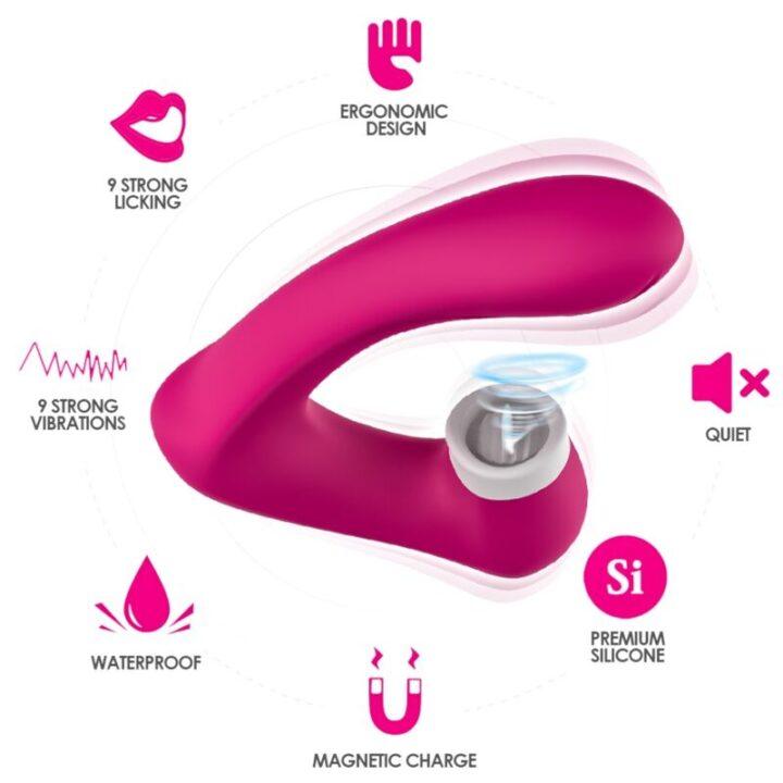 ARMONY - SECRETKISS LIMPEZA VIBRATÓRIA NO CLITÓRIS E VIBRADOR CURVO FÚCSIA