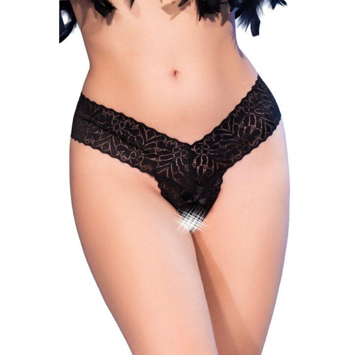 CHILIROSE - CR 4885 BLACK OPEN-CROTCH THONGS S
