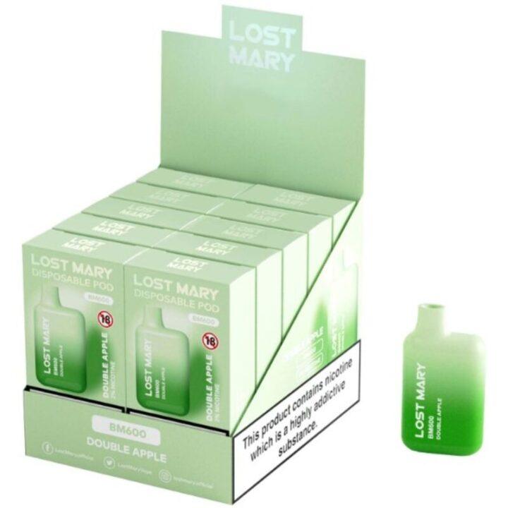 LOST MARY - (EXPOSITOR PROFESSIONAL PACK -10 UNIDADES) BM600 NICOTINE VAPER 2% DESCARTÁVEL DUPLO APPLE