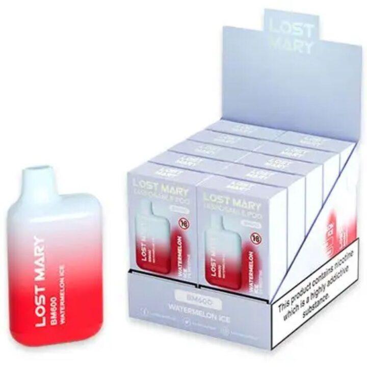 LOST MARY - (EXPOSITOR PROFESSIONAL PACK -10 UNIDADES) BM600 NICOTINE VAPER 2% DESCARTÁVEL WATERMELON ICE