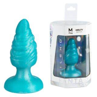 SILEXD - MELTY PLUG ANAL DE DERRETIMENTO FANTASY DE SILICONE LÍQUIDO TERMOREATIVO AZUL CELESTIAL 9,2 CM