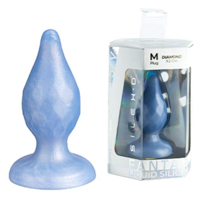 SILEXD - DIAMOND PLUG ANAL FANTASY DE SILICONE LÍQUIDO TERMOREATIVO AZUL PEROLADO 9,2 CM